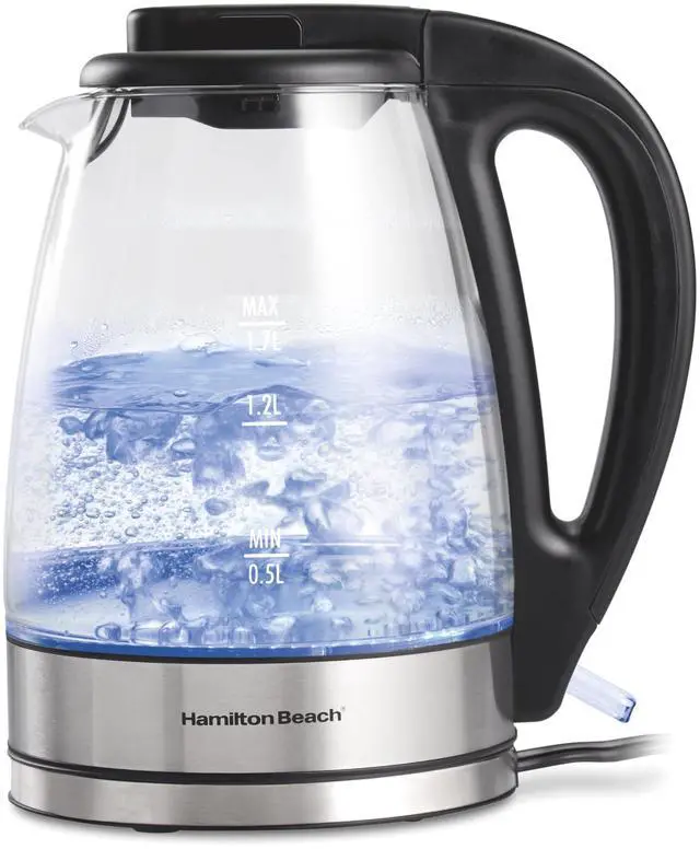 Main image of Hamilton Beach 1.7L Electric Kettle, Water Boiler & Heater, LED Indicator, Built-In Mesh Filter, Auto-Shutoff & Boil-Dry Protection, Cordless Serving, Clear Glass (40864)