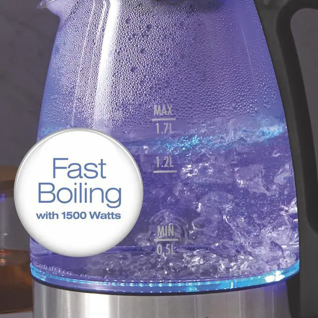 Alt view image 2 of 7 - Hamilton Beach 1.7L Electric Kettle, Water Boiler & Heater, LED Indicator, Built-In Mesh Filter, Auto-Shutoff & Boil-Dry Protection, Cordless Serving, Clear Glass (40864)