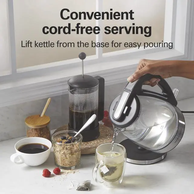 Alt view image 6 of 7 - Hamilton Beach 1.7L Electric Kettle, Water Boiler & Heater, LED Indicator, Built-In Mesh Filter, Auto-Shutoff & Boil-Dry Protection, Cordless Serving, Clear Glass (40864)