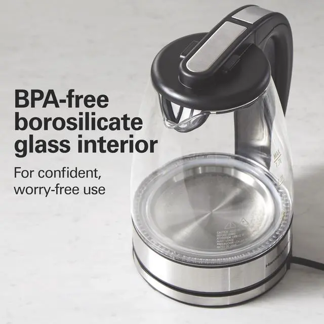 Alt view image 3 of 7 - Hamilton Beach 1.7L Electric Kettle, Water Boiler & Heater, LED Indicator, Built-In Mesh Filter, Auto-Shutoff & Boil-Dry Protection, Cordless Serving, Clear Glass (40864)