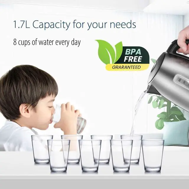 Alt view image 2 of 7 - ' Stainless Steel Electric Kettle, 1.7 Liter Tea Kettle Electric & Hot Water Kettle, 1500W Fast Boil with LED Light, Auto Shut-Off and Boil-Dry Protection