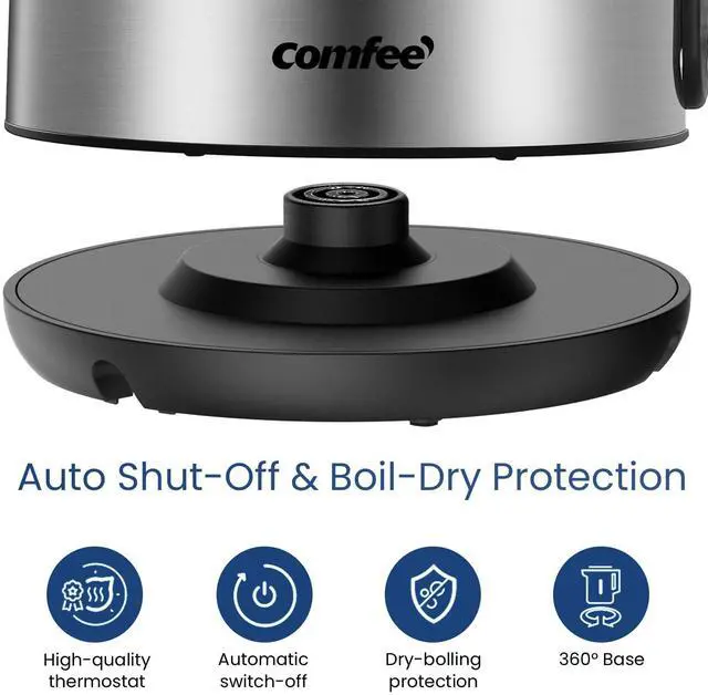 Alt view image 3 of 7 - ' Stainless Steel Electric Kettle, 1.7 Liter Tea Kettle Electric & Hot Water Kettle, 1500W Fast Boil with LED Light, Auto Shut-Off and Boil-Dry Protection