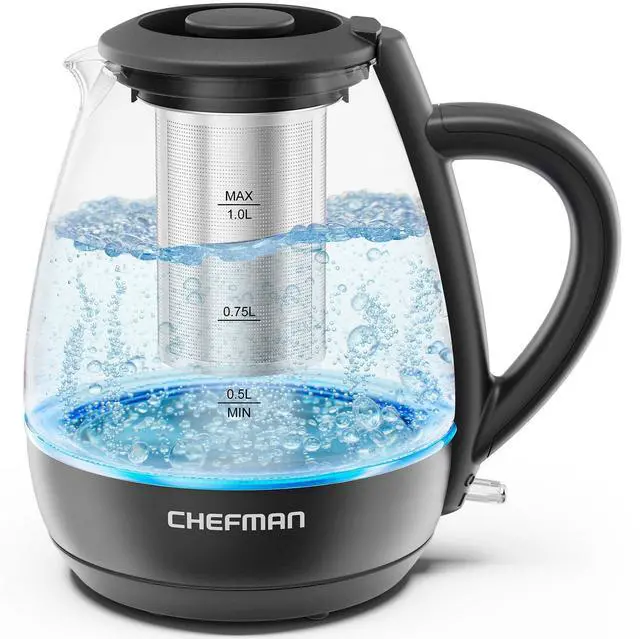 Main image of Chefman Electric Kettle with Tea Infuser, 1L 1500W, Removable Lid for Easy Cleaning, Boil-Dry Protection, Stainless Steel Filter, BPA Free, Auto Shut Off Hot Water Boiler, Small Electric Tea Kettle