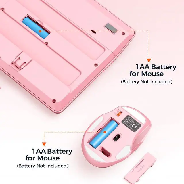 Alt view image 5 of 7 - MEETION Wireless Keyboard and Mouse, Full-Sized Cordless Keyboard with Wrist Rest and 3 DPI Adjustable Mouse, Keyboard and Mouse Set with 2.4GHz USB Receiver, for PC/Computer/Laptop/Windows/Mac, Pink