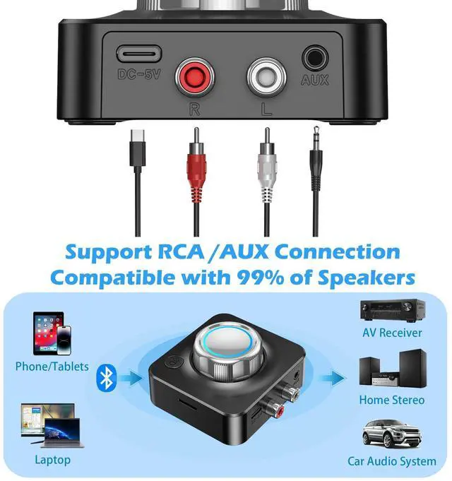 Alt view image 3 of 7 - KAIY Bluetooth Receiver for Home Stereo, RCA Bluetooth Adapter for Old Receiver with 3D Surround, Low Latency 3.5mm Audio Adapter for Old Speakers/Vintage Stereo, Support TF Card Play Music