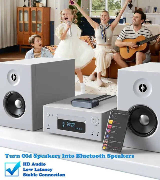 Alt view image 2 of 7 - KAIY Bluetooth Receiver for Home Stereo, Bluetooth to RCA Adapter with NFC-Enabled, 3.5mm Audio Adapter Support USB Flash Drive/TF Card, Wireless Audio Receivers for HiFi Music Stereo System