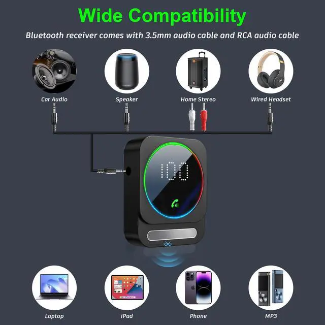 Alt view image 6 of 7 - SONRU Bluetooth 5.3 Receiver for Car, Wireless Audio Adapter for Car/Home Stereo/Wired Headphones/Speaker, Bluetooth Aux Adapter, Dual AUX Outputs, RCA AUX 3.5mm Music Receiver