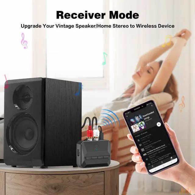 Alt view image 5 of 7 - Bluetooth Receiver, NFC-Enabled RCA/3.5mm AUX USB Drive/TF Card Outputs, Wireless Audio Adapter with Bluetooth 5.3, Volume/Track Control for Home Stereos Speakers Headphones