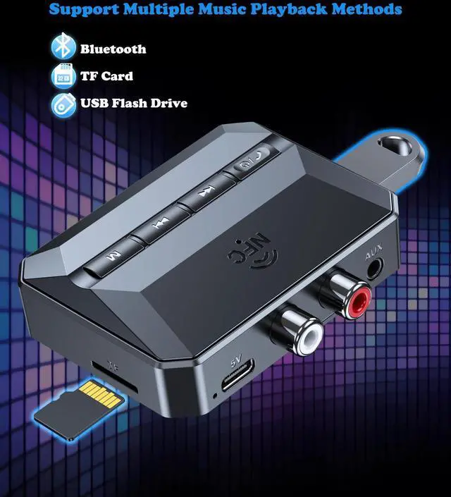 Alt view image 5 of 7 - KAIY Bluetooth Receiver for Home Stereo, Bluetooth to RCA Adapter with NFC-Enabled, 3.5mm Audio Adapter Support USB Flash Drive/TF Card, Wireless Audio Receivers for HiFi Music Stereo System