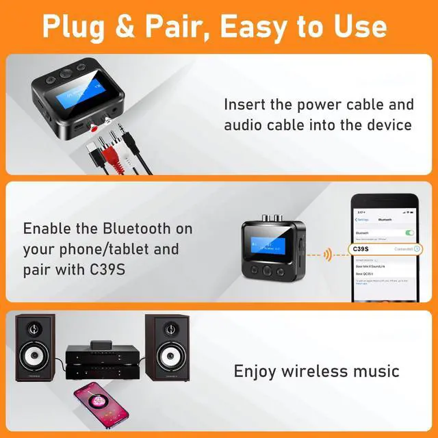 Alt view image 5 of 7 - Bluetooth Receiver for Old Stereo, 3.5mm AUX Bluetooth Audio Adapter for Stereo Receiver Wired Speakers Home Theater Amplifier, with RCA L/R 3.5mm Jack Low Latency for Music Streaming, TF Card Play