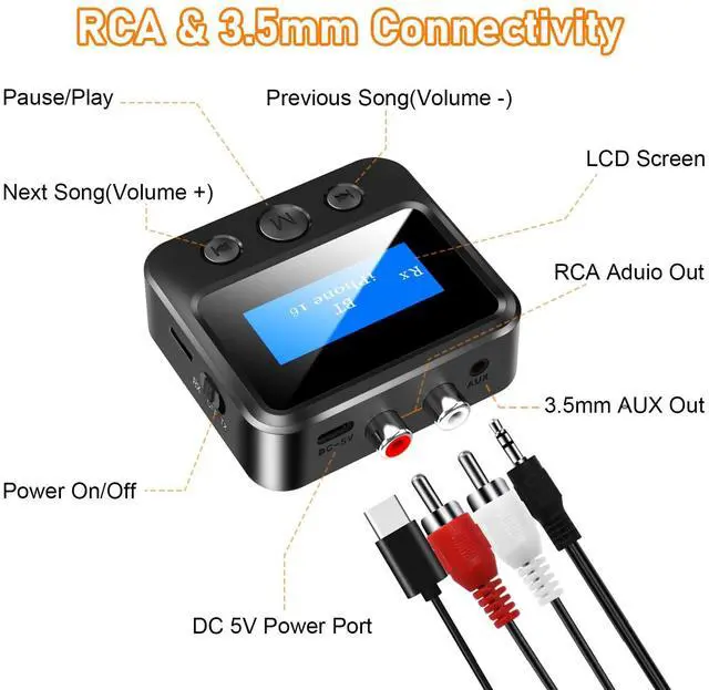 Alt view image 7 of 7 - Bluetooth Receiver for Old Stereo, 3.5mm AUX Bluetooth Audio Adapter for Stereo Receiver Wired Speakers Home Theater Amplifier, with RCA L/R 3.5mm Jack Low Latency for Music Streaming, TF Card Play