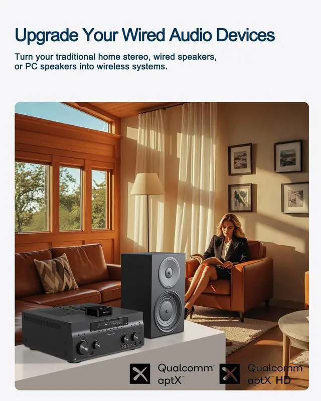 Alt view image 6 of 7 - Bluetooth to RCA Adapter for Stereo Receiver - aptX HD Long Range Low Latency Bluetooth Receiver for Home Stereo Wireless Audio Adapter for Music Streaming Sound System