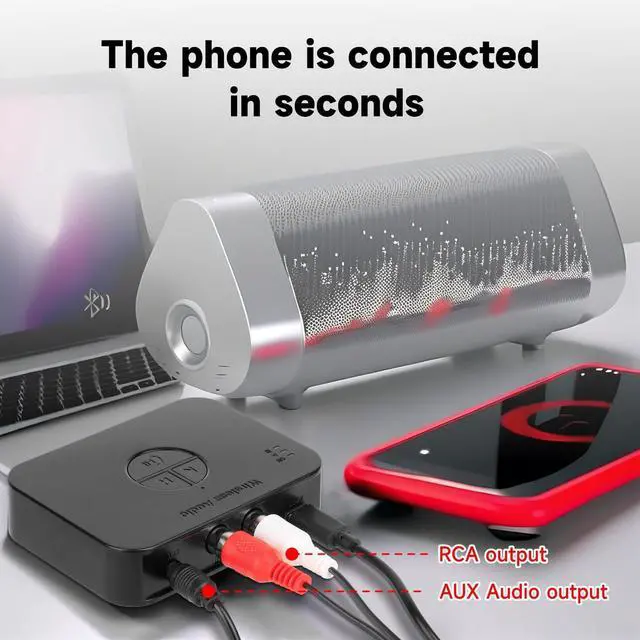 Alt view image 6 of 7 - M2R Bluetooth 5.4 Audio Receiver 3.55mm RCA Bluetooth Adapter for Stereo Wireless Audio Receiver/USB Flash Drive/NFC One Touch Connection for Home and Car Stereo System Speakers