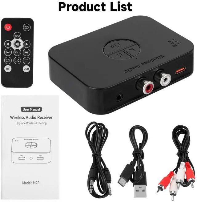 Alt view image 7 of 7 - M2R Bluetooth 5.4 Audio Receiver 3.55mm RCA Bluetooth Adapter for Stereo Wireless Audio Receiver/USB Flash Drive/NFC One Touch Connection for Home and Car Stereo System Speakers