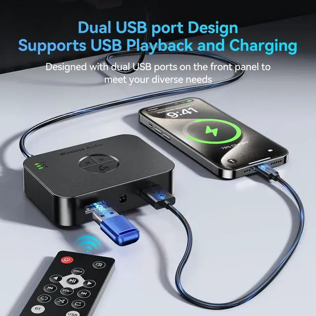 Alt view image 6 of 7 - MOREGAX M2R Bluetooth 5.4 Receiver for RCA Adapter for Stereo/Speaker/Wired Speaker/Home Audio Music Streaming Stereo System, Support AUX/RCA/USB