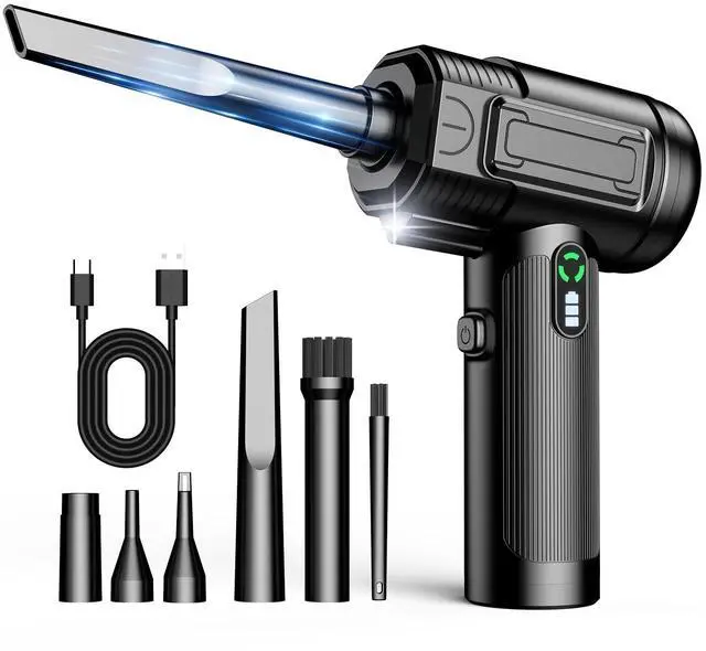 Main image of Compressed Air Duster: 100000RPM Electric Air Duster with LED Light Mini Air Blower Rechargeable Cordless Keyboard Cleaning Jet Dry Blower - Car, PC and Home Cleaning Kit Replaces Compressed Air Can