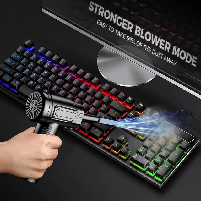 Alt view image 2 of 7 - Compressed Air Duster: 100000RPM Electric Air Duster with LED Light Mini Air Blower Rechargeable Cordless Keyboard Cleaning Jet Dry Blower - Car, PC and Home Cleaning Kit Replaces Compressed Air Can