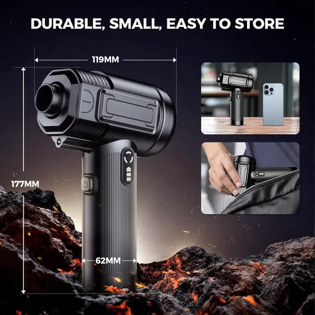 Alt view image 6 of 7 - Compressed Air Duster: 100000RPM Electric Air Duster with LED Light Mini Air Blower Rechargeable Cordless Keyboard Cleaning Jet Dry Blower - Car, PC and Home Cleaning Kit Replaces Compressed Air Can