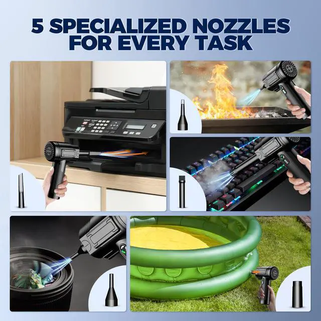 Alt view image 5 of 7 - Compressed Air Duster: 100000RPM Electric Air Duster with LED Light Mini Air Blower Rechargeable Cordless Keyboard Cleaning Jet Dry Blower - Car, PC and Home Cleaning Kit Replaces Compressed Air Can