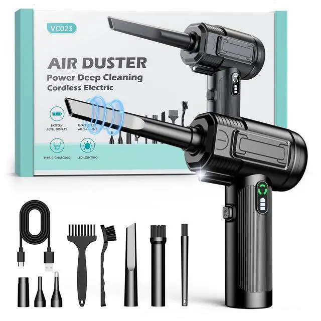 Alt view image 7 of 7 - Compressed Air Duster: 100000RPM Electric Air Duster with LED Light Mini Air Blower Rechargeable Cordless Keyboard Cleaning Jet Dry Blower - Car, PC and Home Cleaning Kit Replaces Compressed Air Can