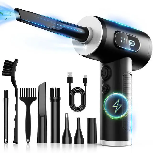Main image of Compressed Air Duster-3 Gear Adjustable 100000RPM Electric Air Duster with LED Light, Rechargeable Cordless Air Blower for Keyboard Electric Devices Cleaning. Replaces Compressed Air Cans (Black)