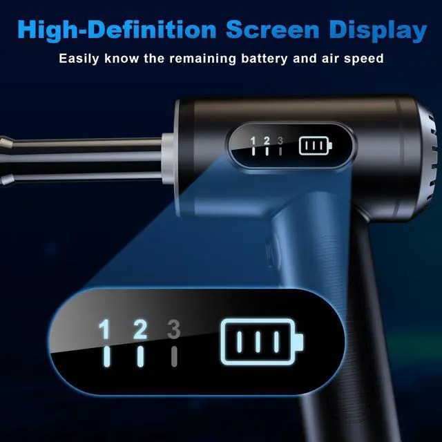 Alt view image 4 of 6 - Compressed Air Duster-3 Gear Adjustable 100000RPM Electric Air Duster with LED Light, Rechargeable Cordless Air Blower for Keyboard Electric Devices Cleaning. Replaces Compressed Air Cans (Black)