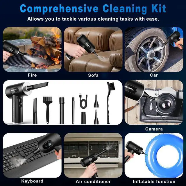 Alt view image 6 of 6 - Compressed Air Duster-3 Gear Adjustable 100000RPM Electric Air Duster with LED Light, Rechargeable Cordless Air Blower for Keyboard Electric Devices Cleaning. Replaces Compressed Air Cans (Black)