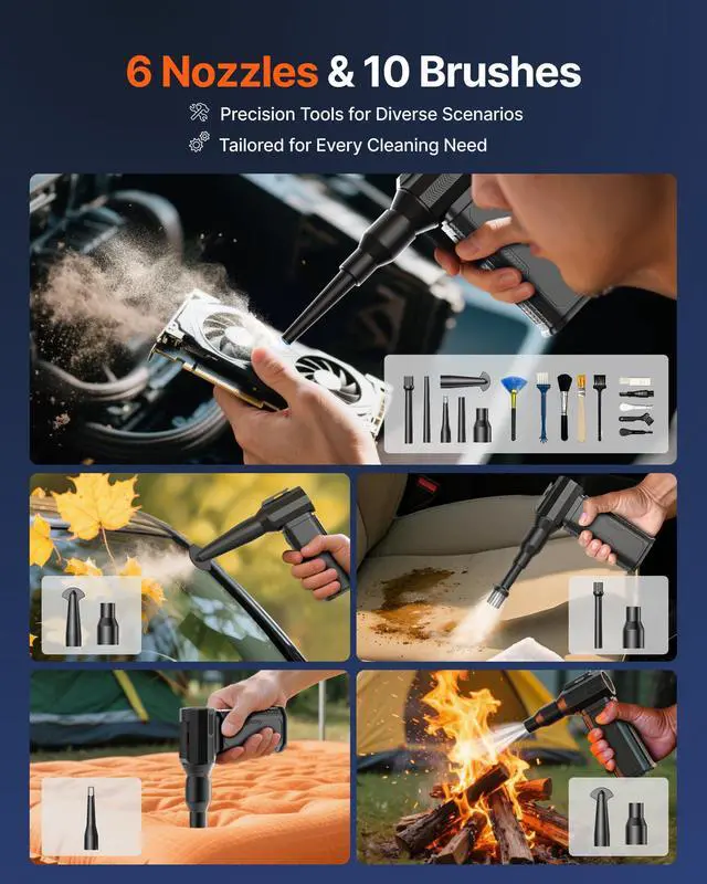 Alt view image 5 of 7 - ZOAIVR Compressed Air Duster, 130,000RPM Ultra-Powerful Cordless Electric Air Duster with 8000mAh Rechargeable Battery, 4-Gear Adjustable Air Blower for Keyboard, Computer, Car, Home Cleaning