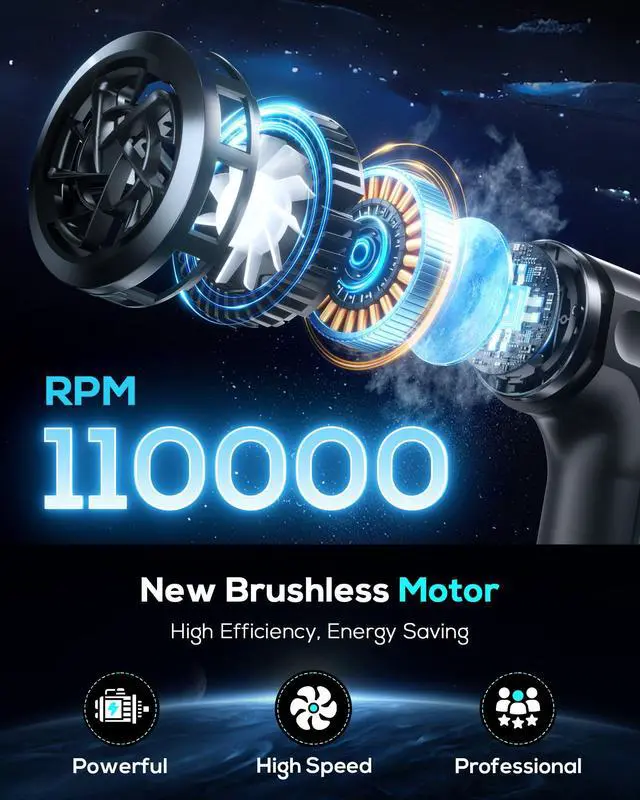 Alt view image 2 of 7 - AKSILM Compressed Air Duster-Stepless Adjustable 110,000RPM Electric Cleaner for Keyboard, PC Cleaning, Rechargeable Cordless Jet Dry Blower Replace Canned Air Compressed Air Cans - Blue