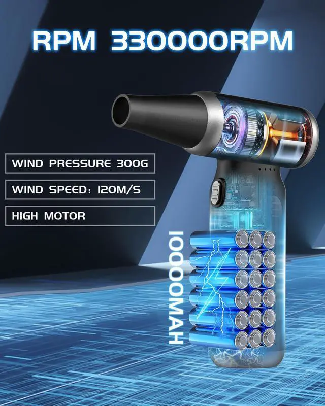 Alt view image 2 of 7 - Electric Compressed Air Duster - 33,0000 RPM Rechargeable Cordless Turbo Blower, Portable Air Blower Gun for Cars, PC, Keyboard, Home & Outdoor Dust Cleaning (Replaces Compressed Air Cans)