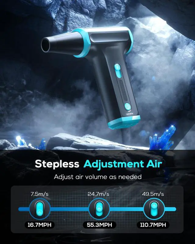 Alt view image 3 of 7 - AKSILM Compressed Air Duster-Stepless Adjustable 110,000RPM Electric Cleaner for Keyboard, PC Cleaning, Rechargeable Cordless Jet Dry Blower Replace Canned Air Compressed Air Cans - Blue