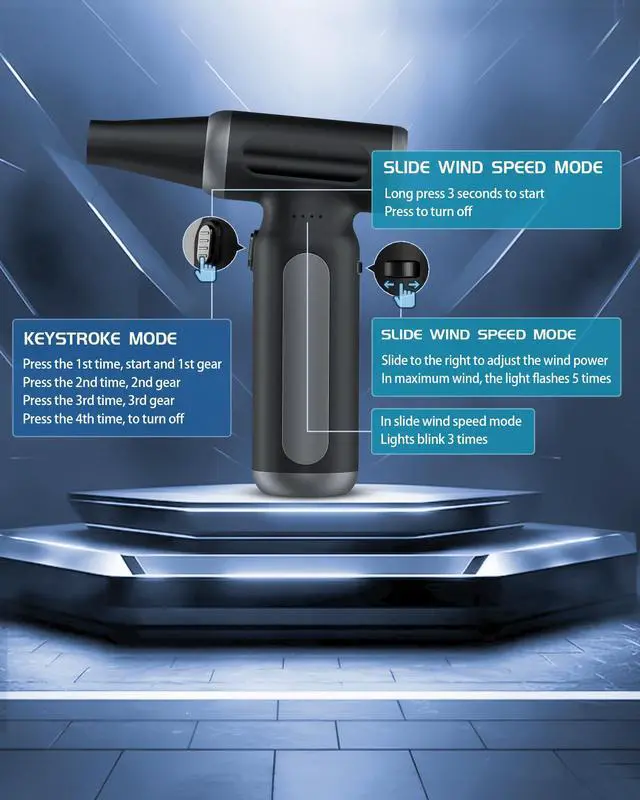 Alt view image 6 of 7 - Electric Compressed Air Duster - 33,0000 RPM Rechargeable Cordless Turbo Blower, Portable Air Blower Gun for Cars, PC, Keyboard, Home & Outdoor Dust Cleaning (Replaces Compressed Air Cans)