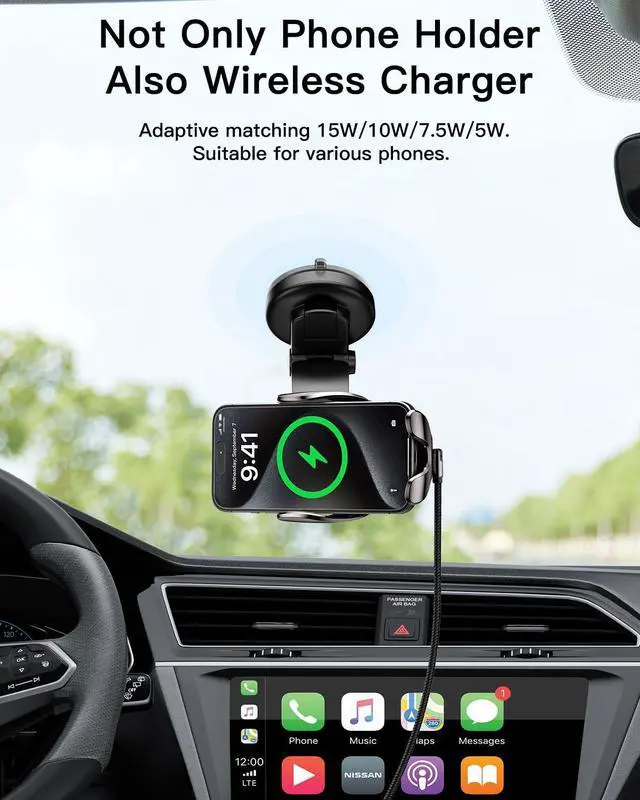 Alt view image 2 of 7 - Wireless Car Charger, ESSAGER 15W Fast Charging Car Phone Holder Mount Auto Clamping Cell Phone Stand for iPhone 15 14 13 12 11 Pro Max, Samsung Galaxy S23 S22 S21