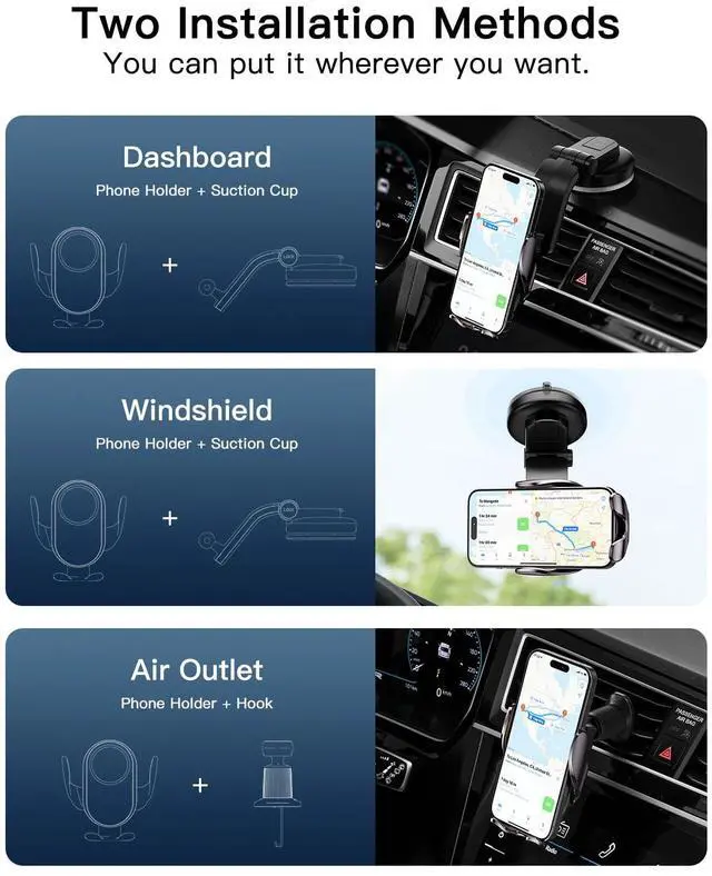 Alt view image 3 of 7 - Wireless Car Charger, ESSAGER 15W Fast Charging Car Phone Holder Mount Auto Clamping Cell Phone Stand for iPhone 15 14 13 12 11 Pro Max, Samsung Galaxy S23 S22 S21