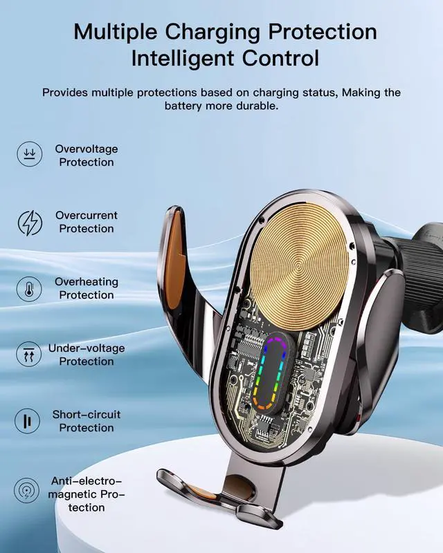 Alt view image 7 of 7 - Wireless Car Charger, ESSAGER 15W Fast Charging Car Phone Holder Mount Auto Clamping Cell Phone Stand for iPhone 15 14 13 12 11 Pro Max, Samsung Galaxy S23 S22 S21