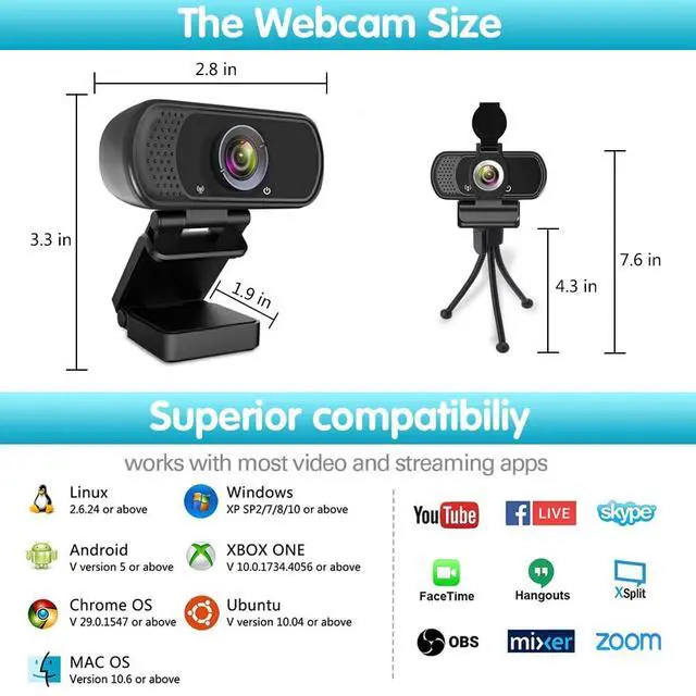 Alt view image 3 of 7 - Webcam HD 1080p ,Live Streaming HD Camera with Stereo Microphone, PC Desktop or Laptop USB Webcam with 110 Degree View Angle, for Switch 2,Video Calling, Recording, Conferencing, Streaming, Gaming