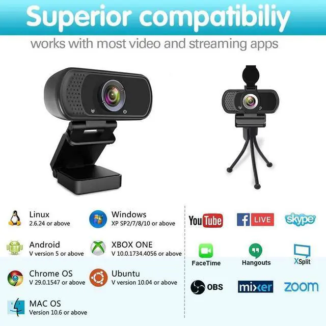 Alt view image 2 of 7 - Webcam HD 1080p ,Live Streaming HD Camera with Stereo Microphone, PC Desktop or Laptop USB Webcam with 110 Degree View Angle, for Switch 2,Video Calling, Recording, Conferencing, Streaming, Gaming