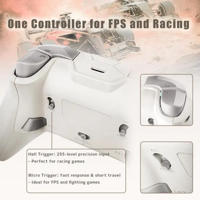 Alt view image 4 of 7 - PeriphX Wireless PC Controller with 1000Hz Polling Rate, Switchable Hall and Tactile Triggers, Hall Joysticks, Turbo, Macro, RGB Lighting, 2.4G Bluetooth Wired, Compatible with Windows PC/ Switch