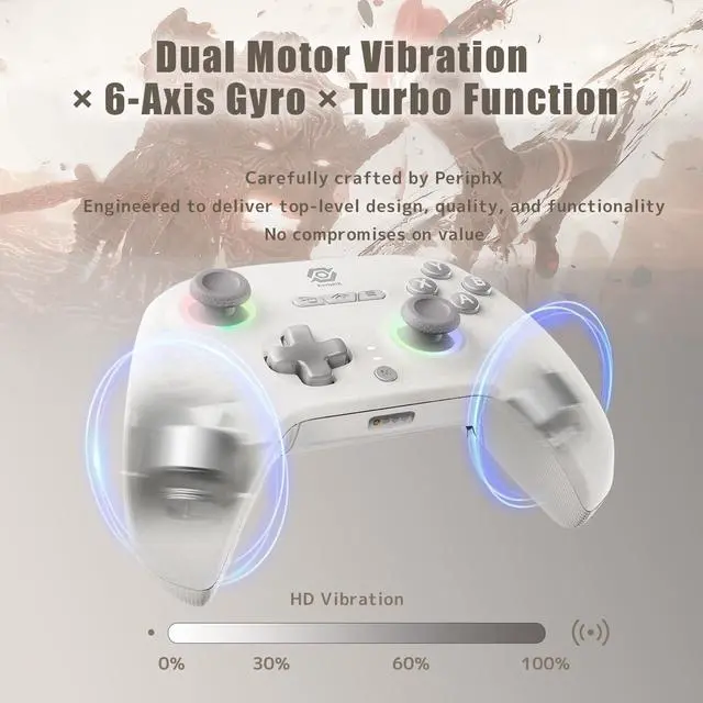 Alt view image 6 of 7 - PeriphX Wireless PC Controller with 1000Hz Polling Rate, Switchable Hall and Tactile Triggers, Hall Joysticks, Turbo, Macro, RGB Lighting, 2.4G Bluetooth Wired, Compatible with Windows PC/ Switch