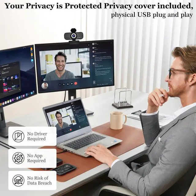 Alt view image 4 of 7 - 1080P HD Webcam for PC with Auto Focus & Noise Cancelling Mic - Plug and Play Computer Camera for Video Conferencing, Online Classes, Live Streaming - Ideal for Remote Workers, Students, Gamers