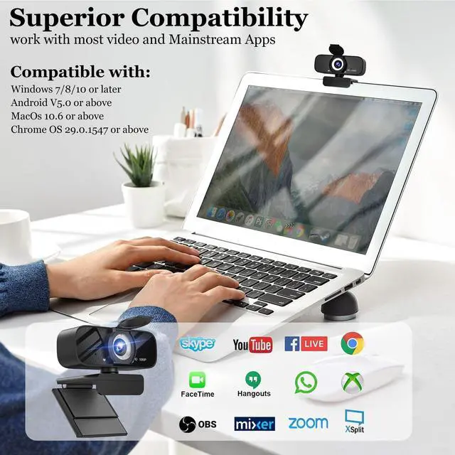 Alt view image 7 of 7 - 1080P HD Webcam for PC with Auto Focus & Noise Cancelling Mic - Plug and Play Computer Camera for Video Conferencing, Online Classes, Live Streaming - Ideal for Remote Workers, Students, Gamers