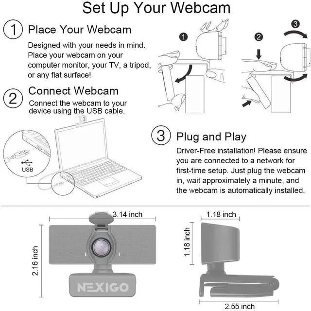 Alt view image 6 of 7 - NexiGo N60 1080P Webcam with Microphone, Adjustable FOV, Zoom, Software Control & Privacy Cover, USB HD Computer Web Camera, Plug and Play, for Zoom/Skype/Teams, Conferencing and Video Calling