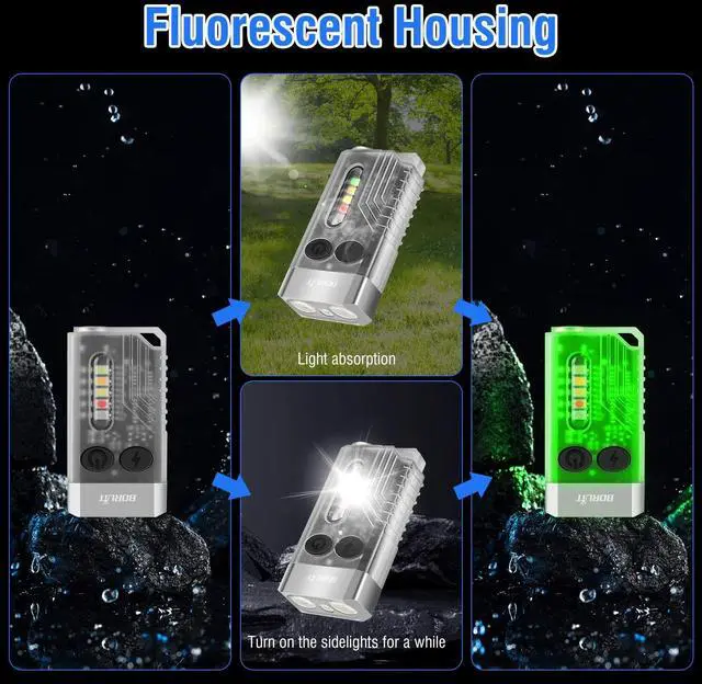 Alt view image 5 of 7 - BORUIT V10 Small Powerful Flashlight with 365nm UV Black Light - Super Bright, USB C Rechargeable Led Keychain Flash Light with Cob Side Light, Magnet