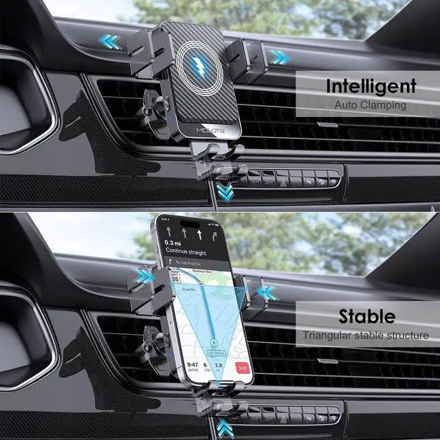 Alt view image 3 of 7 - Wireless Car Charger, MOKPR 15W Fast Charging Auto-Clamping Car Charger Phone Mount Air Vent Cell Phone Holder Compatible iPhone 16/15/14/13/13 Pro/12 pro/12/11, Samsung Galaxy S23/S22/S21/S20, etc