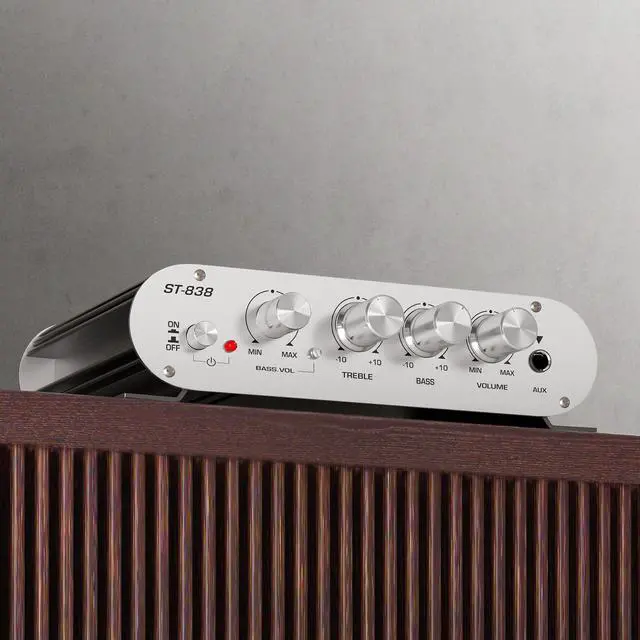 Alt view image 5 of 7 - Facmogu ST-838 2.1 Channel HiFi Stereo Subwoofer Amplifier, RMS 20Wx2+40W Mini Digital Audio Power Amplifier for Home Speakers, 80W Subwoofer Amplifier Audio Stereo Bass Amp with Power Supply - Black