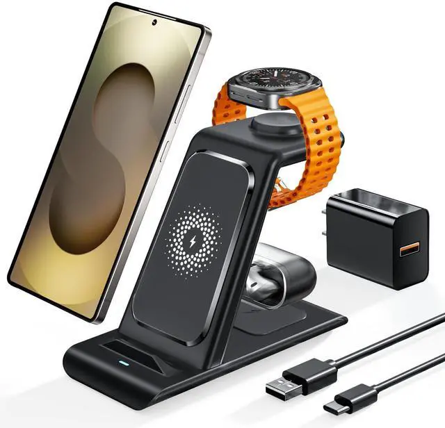 Main image of Wireless Charging Station for Samsung Wireless Charger Galaxy Watch 8/7/6/5/4/3 Active 2/1 Stand Galaxy S25 Ultra/S25/S24/S23/S22/S21/Note20/10 Z Fold Flip 7 Galaxy Buds3/2 Pro/Live Multiple Devices