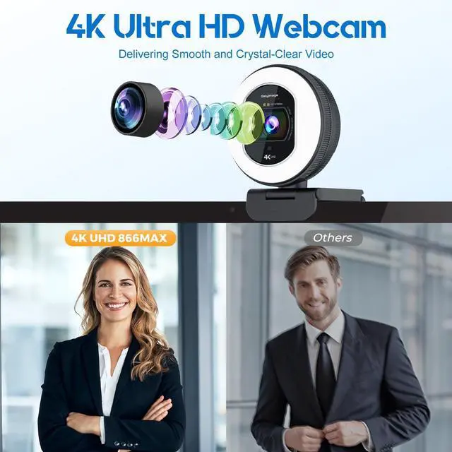 Alt view image 2 of 7 - 4K Webcam with Ring Light Web Cam 4K Autofocus with TOF Computer Camera 1080P 60FPS Web Camera Built-in Privacy Cover and Microphone Streaming Webcams for Switch 2/Zoom/Skype/Google Meet Black