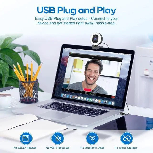 Alt view image 7 of 7 - 4K Webcam with Ring Light Web Cam 4K Autofocus with TOF Computer Camera 1080P 60FPS Web Camera Built-in Privacy Cover and Microphone Streaming Webcams for Switch 2/Zoom/Skype/Google Meet Black