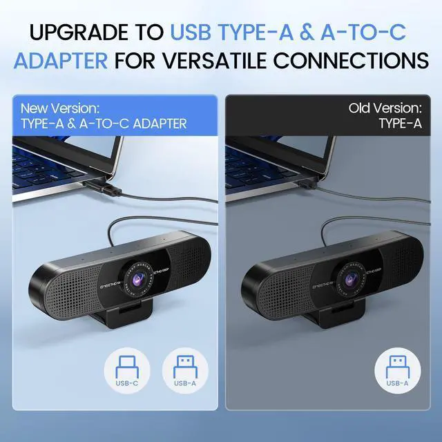 Alt view image 5 of 7 - EMEET 1080P Webcam with Microphone, C960 Web Cam, 2 Mics, 90° FOV, USB Type-A & A-to-C Adapter, Plug&Play Computer Camera for Online Calling, Zoom/Teams/Facetime, Switch 2 Camera Support, 2025 Version