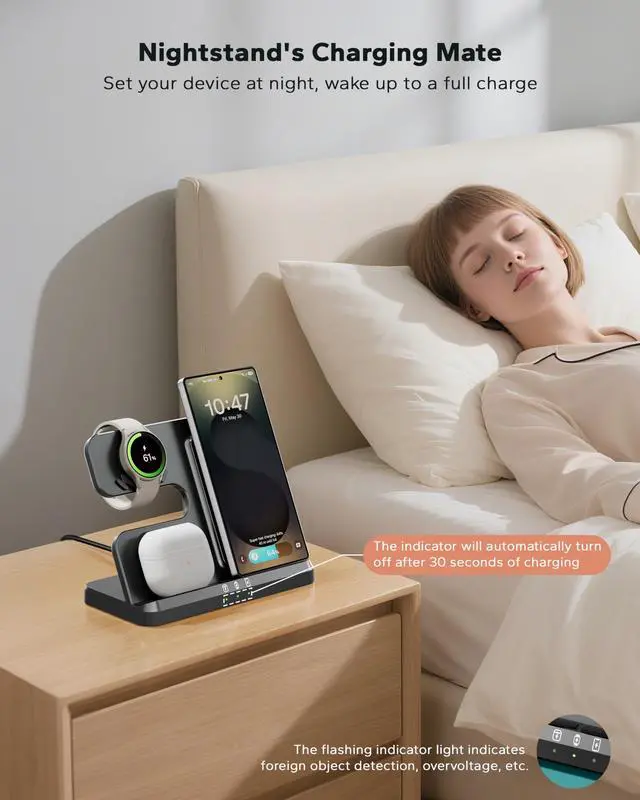 Alt view image 7 of 7 - Eddibox 3 in 1 Charging Station for Samsung, Wireless Charger Stand for Galaxy S25 Ultra/S24/S23/Z Fold, Phone and Watch Charger for Samsung Watch Galaxy 8/7/6/5, Galaxy Buds 3/2/Pro